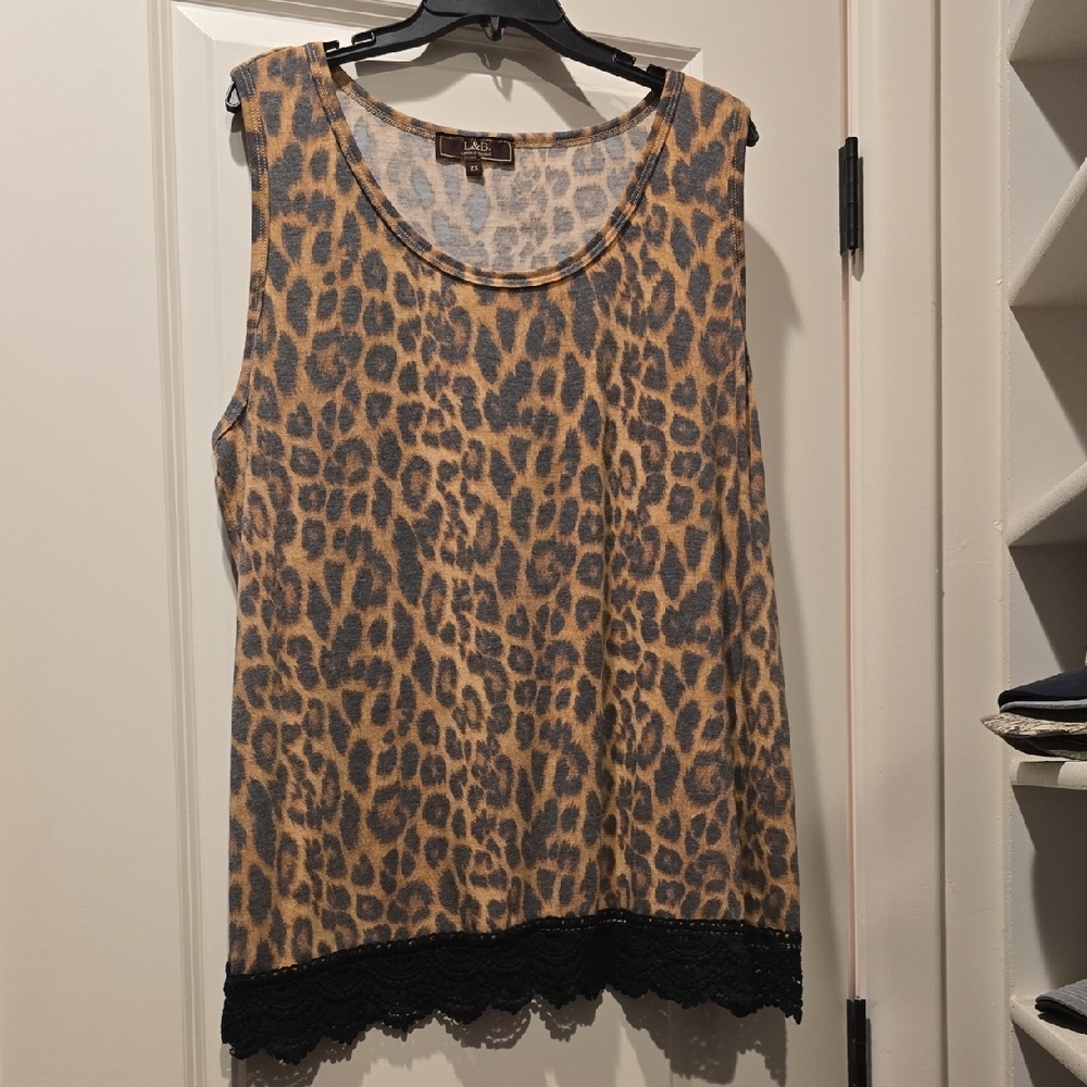L&B Leopard Print Tank with Black Lace Trim